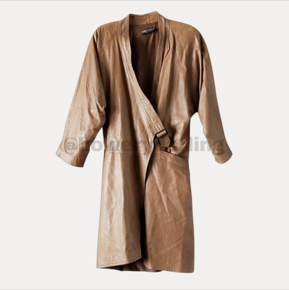 VINTAGE Mario Valentino Lux Leather Trench Coat - Toffee Brown (S/M) - Picture 1 of 7